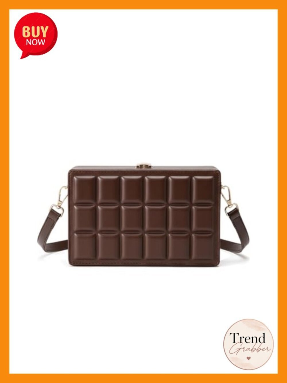 Chocolate Shaped Quilted Crossbody Bag with Adjustable Strap